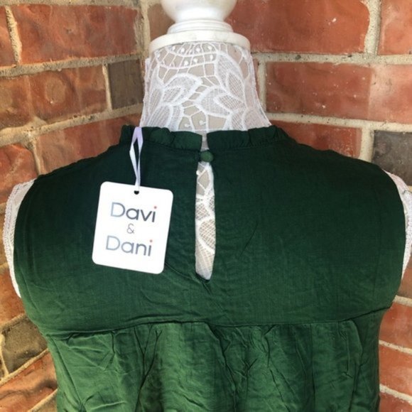 Davi & Dani Boho Laced Mock Neck Dress Green - Picture 8 of 9